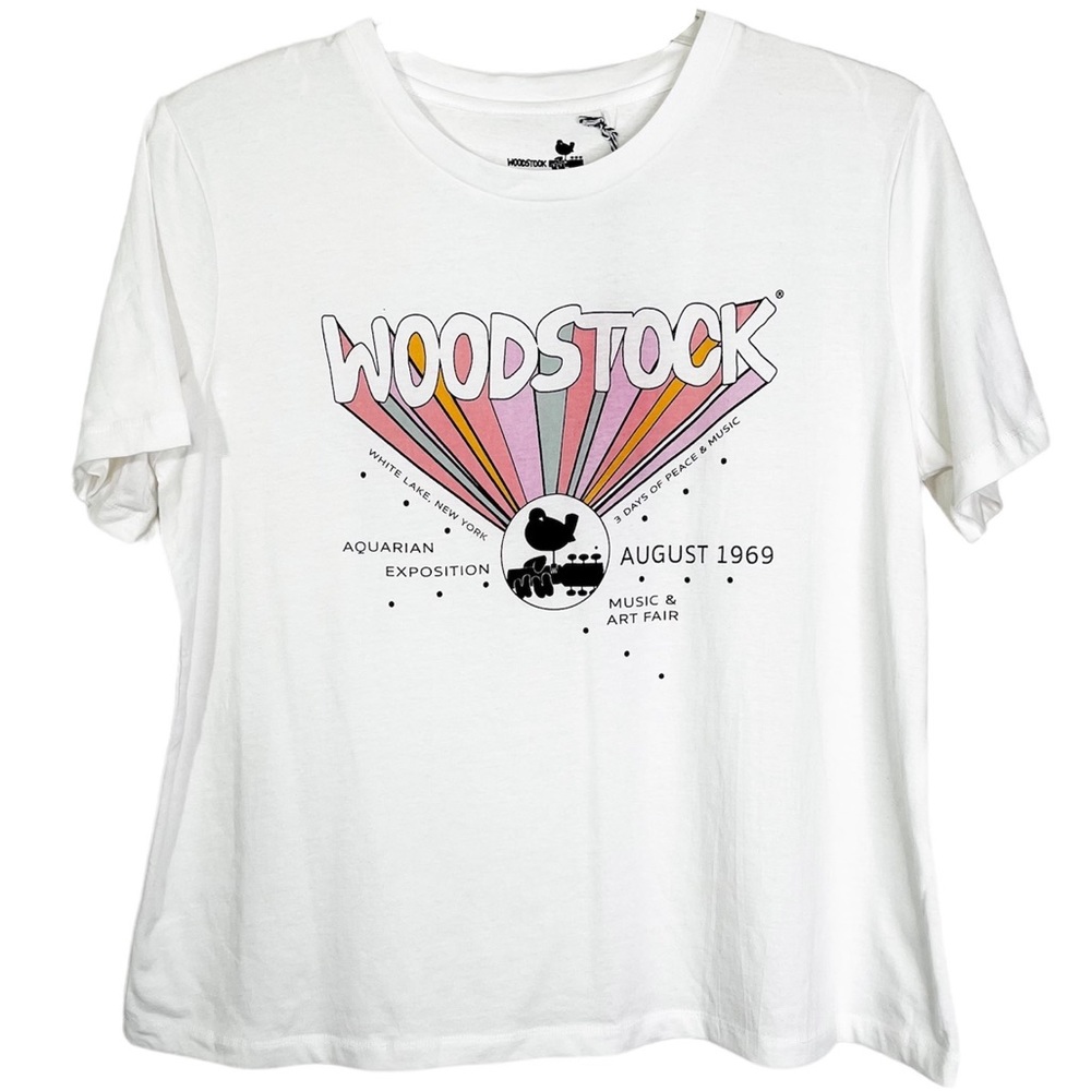 NWT Woodstock August 1969 White Crewneck T-Shirt Women’s Sz L, XL